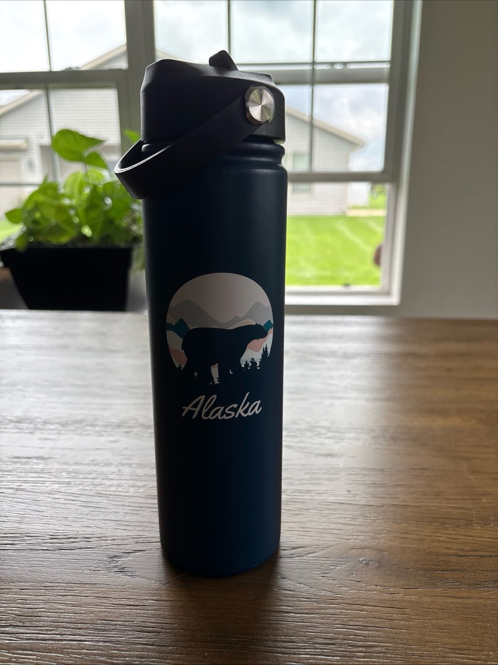 Navy Alaska Bear Stainless Steel Water Bottle